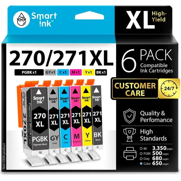 Cartuchos de tinta Smart Ink compatibles con Canon Pixma PGI-270XL PGI 270 XL CLI-271XL CLI 271, paquete de 6 unidades para Canon TS9020 TS8020 MG7720