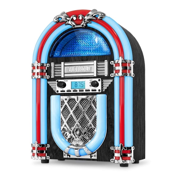 Jukebox de sobremesa Victrola Nostalgic Wood con altavoz Bluetooth