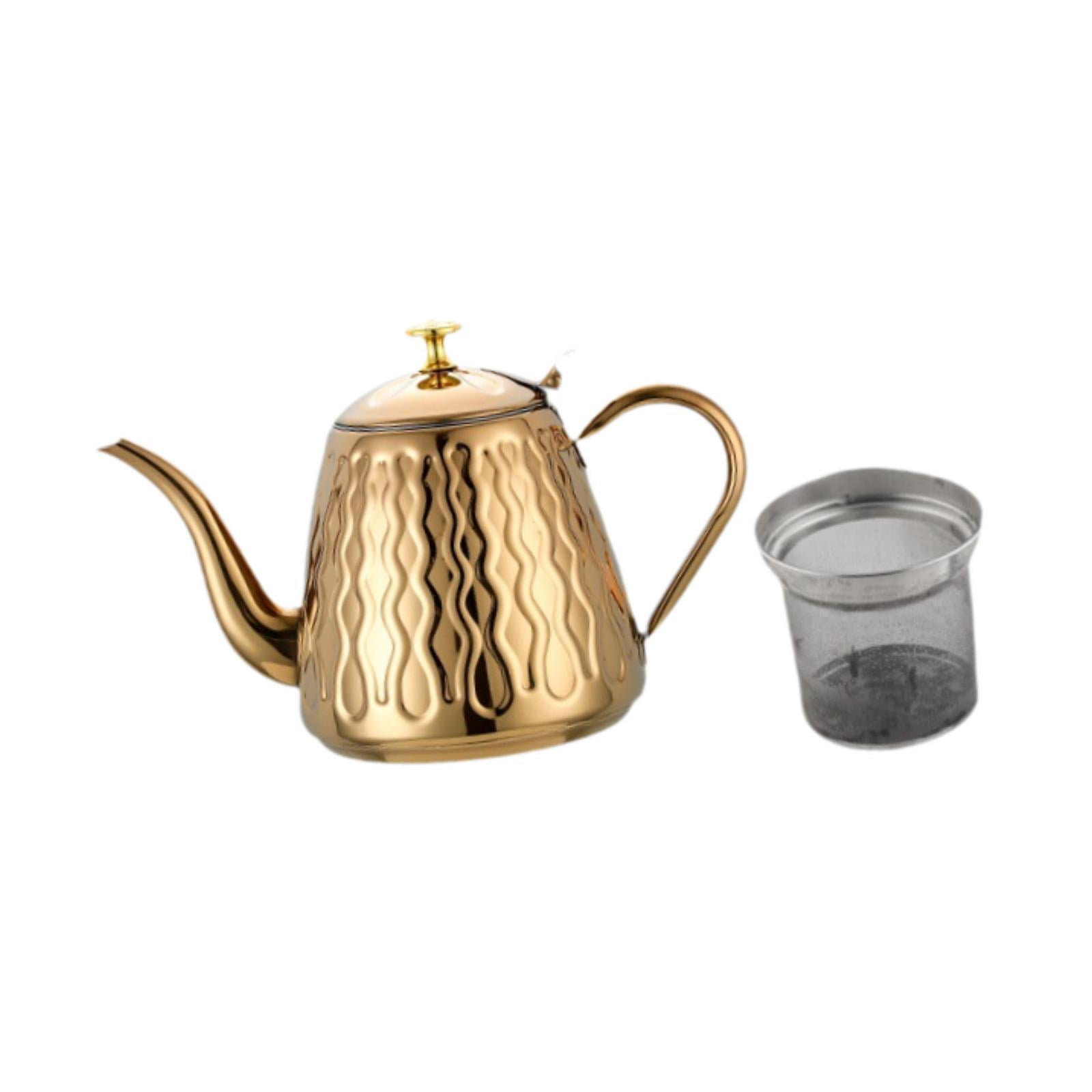 Magideal - Tetera De Acero Inoxidable Para Té, Tetera De 1,5 L Para Estufa, Para Acampar, Interior, Exterior, Estufas Eléctricas De Cerámica, Cocina De Inducción Dorado