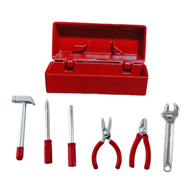 Caja de Herramientas de Reparación en Miniatura, Muebles en Miniatura, Accesorios de Casa de Muñecas Simulados, Juguetes de Simulación, Mini Estuche D Estuche rojo