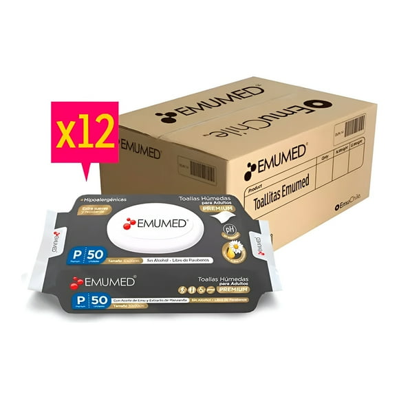Caja Toallas Húmedas Adulto Emumed - 12 Paquetes - 600 Uds.