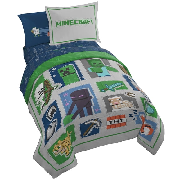 Juego de cama Jay Franco Minecraft de tamaño completo con edredón y sábana