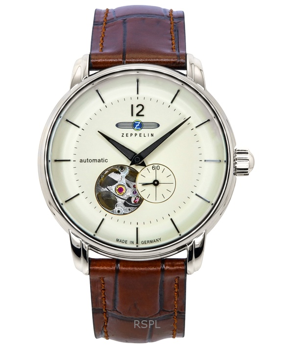 Zeppelin - Reloj Automático Para Hombre Lz-120 Bodensee Correa De Cuero Dial Open Heart Beige 81661
