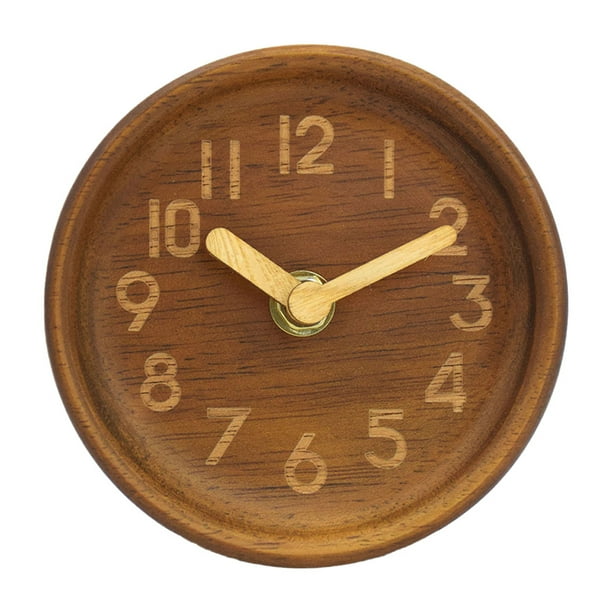 Reloj despertador creativo de madera maciza, moderno reloj de mesa pequeño con aguja de madera, silencioso, reloj de registro