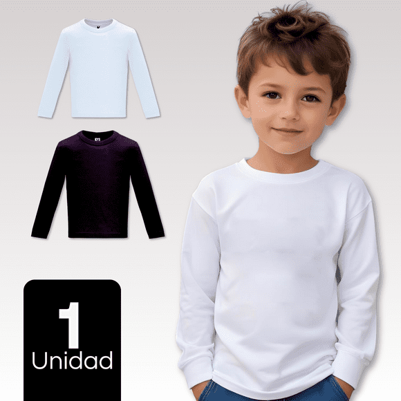 Camiseta Algodón Manga Larga Primera Capa Niño Polera Blanco y Negro