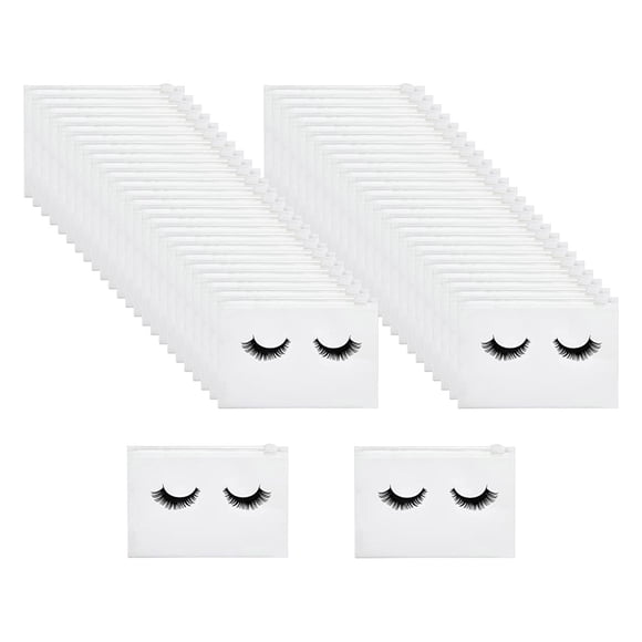 50 Bolsas para Pestañas, Bolsas Vacías para Maquillaje de Pestañas, Bolsas con Cremallera para Pestañas de Clientes, Fáciles de Abrir Y Cerrar: Patron , 18x13cm Blanco