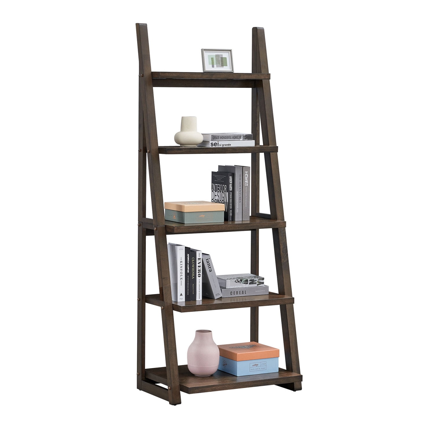 M&ms - 5-tier Shelves,bookshelf, Storage Rack, Bookcase With Rubber Wood Frame, Ladder Shelf For Living Room, Home Office, Kitchen, Bedroom, Apartment ,rustic Brown