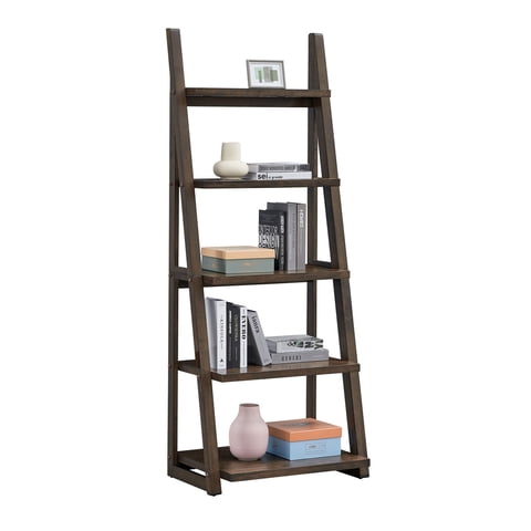 M&Ms - 5-Tier Shelves,Bookshelf, Storage Rack, Bookcase With Rubber Wood Frame, Ladder Shelf For Living Room, Home Office, Kitchen, Bedroom, Apartment ,Rustic Brown
