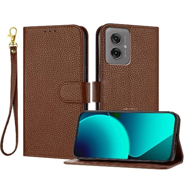 Funda Cartera para Motorola Moto G55 Tarjetero Soporte Magnético y Correa Marrón