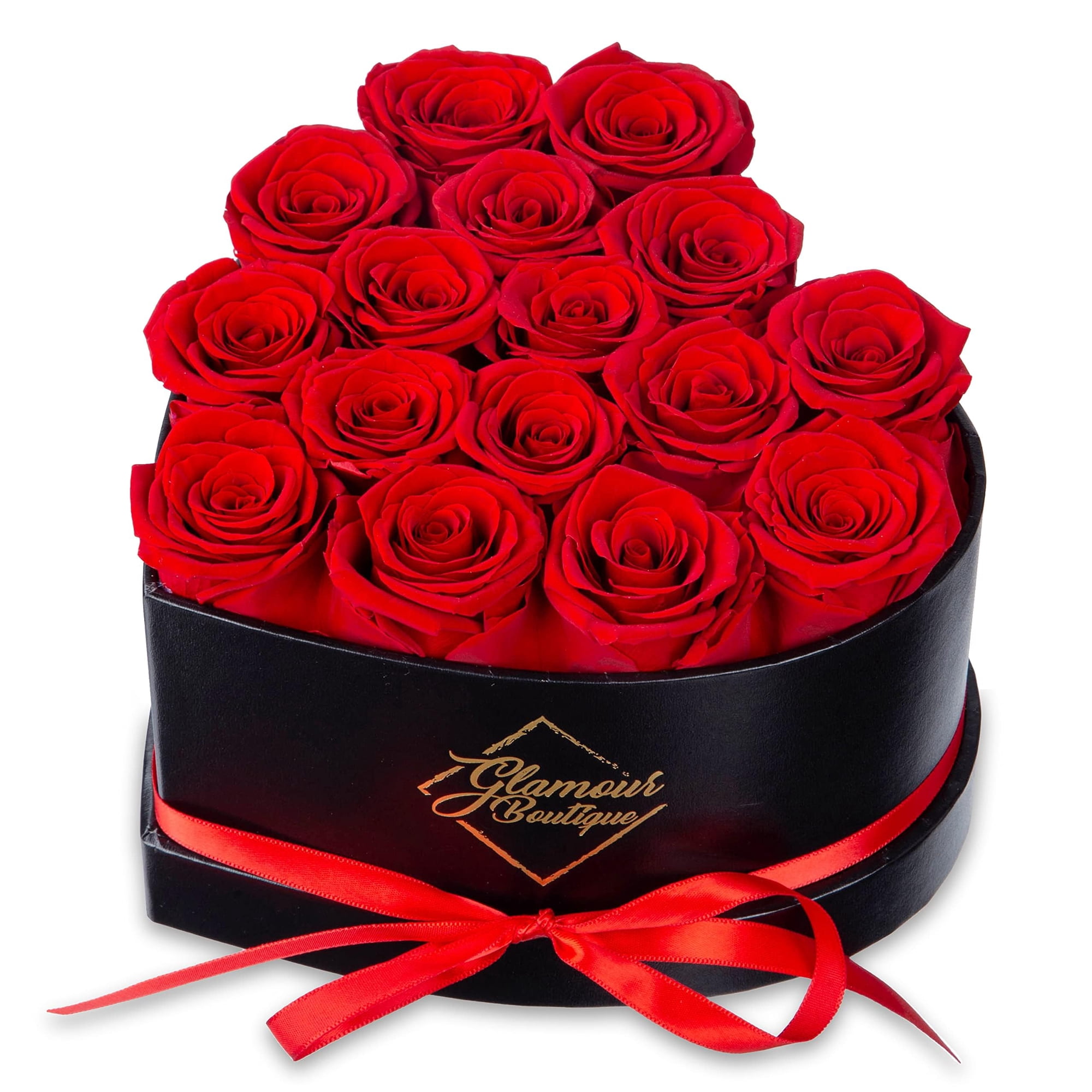 Glamour Boutique - Caja Con Forma De Corazón Preserved Roses Flower Forever, 16 Unidades, Color Rojo