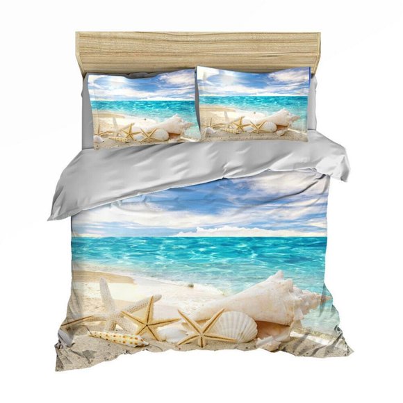 Sea Sand Beach Blue Sky Quilt Duvet Cover Set Children Comforter Cover3-Piece Bedding Set