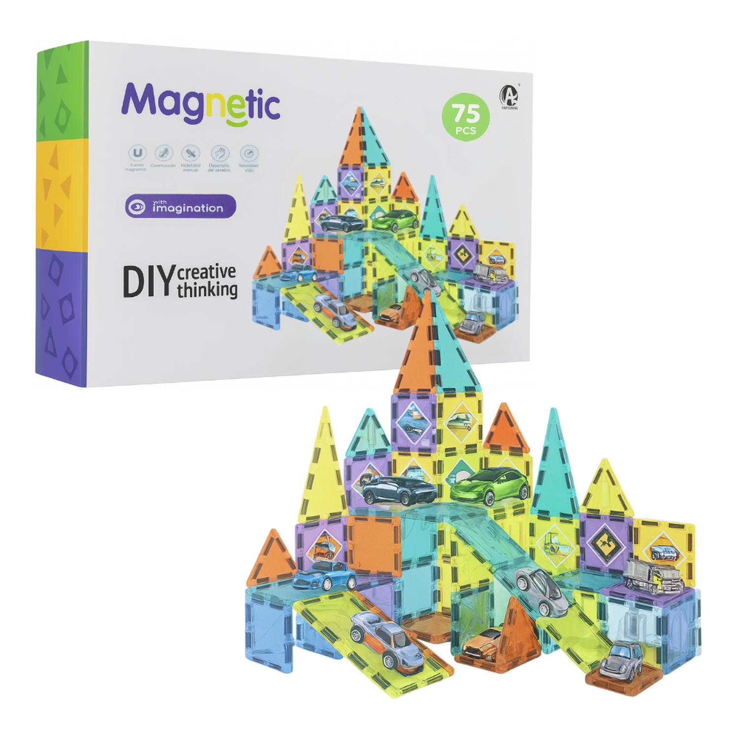 Fliperex - Juego Bloques Magneticos Construccion 75 Piezas Educativo Blanco