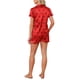 thumbnail image 3 of INSPIRE CHIC Conjunto de Pijama de Satén para Mujer Regreso a Clases Suave Manga Corta con Botones Ropa de Dormir con Bolsillo en el Pecho y Pantalones Cortos para Primavera Verano XL Corazón Rojo, 3 of 6