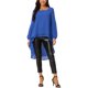 thumbnail image 2 of INSPIRE CHIC Blusas asimétricas de gasa casuales elegantes para mujer con mangas largas de linterna y cuello redondo M Azul Real, 2 of 6