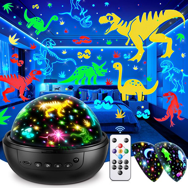 Proyector de luz nocturna con diseño de dinosaurios PIKOY, de 3 a 8 años, con mando a distancia