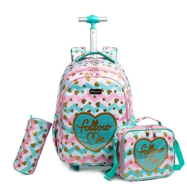 18 Inch School Wheeled Backpack for Boys Girls Travel Rolling Backpack 18 inch School Trolley Bag Set Lunch Bag and Pencil Case
