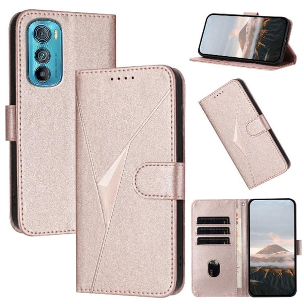 Funda Cartera Fibra de Carbono para Motorola Edge 30 con Soporte y Cierre Magnético Rosa