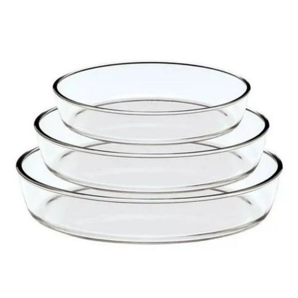 Set 3 Fuente Asadera Vidrio Refractario Para Horno Ovaladas