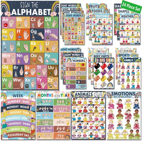 Arte de Pared YIYDONG 43 × 33 cm – Set de 24 Pósteres de Lengua de Señas Americana (ASL)