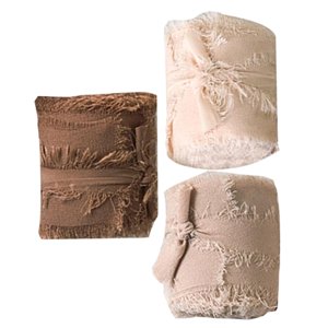 Bothyi - 3 Rollos De Cinta De Seda De Gasa Con Flecos, 2 Pulgadas X 5 Yardas, Serie De Café Para Envolver Regalos