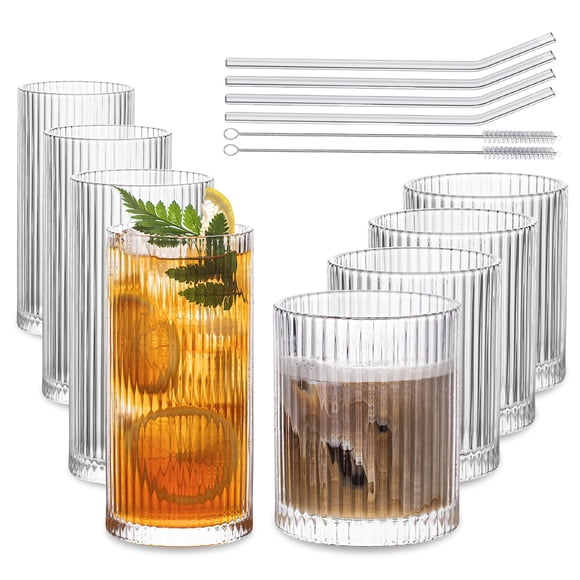 Set de cristalería INSETLAN Vintage 4 Highball 350 ml 4 Rocks 400 ml