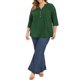 thumbnail image 2 of GRACE & GRANDEUR Blusa Casual Elegante para Mujer Talla Grande de Escuela o Universidad, Cuello con Pliegues y Botones al Frente, Mangas 3/4, Talla 3X, Verde Oscuro, 2 of 6