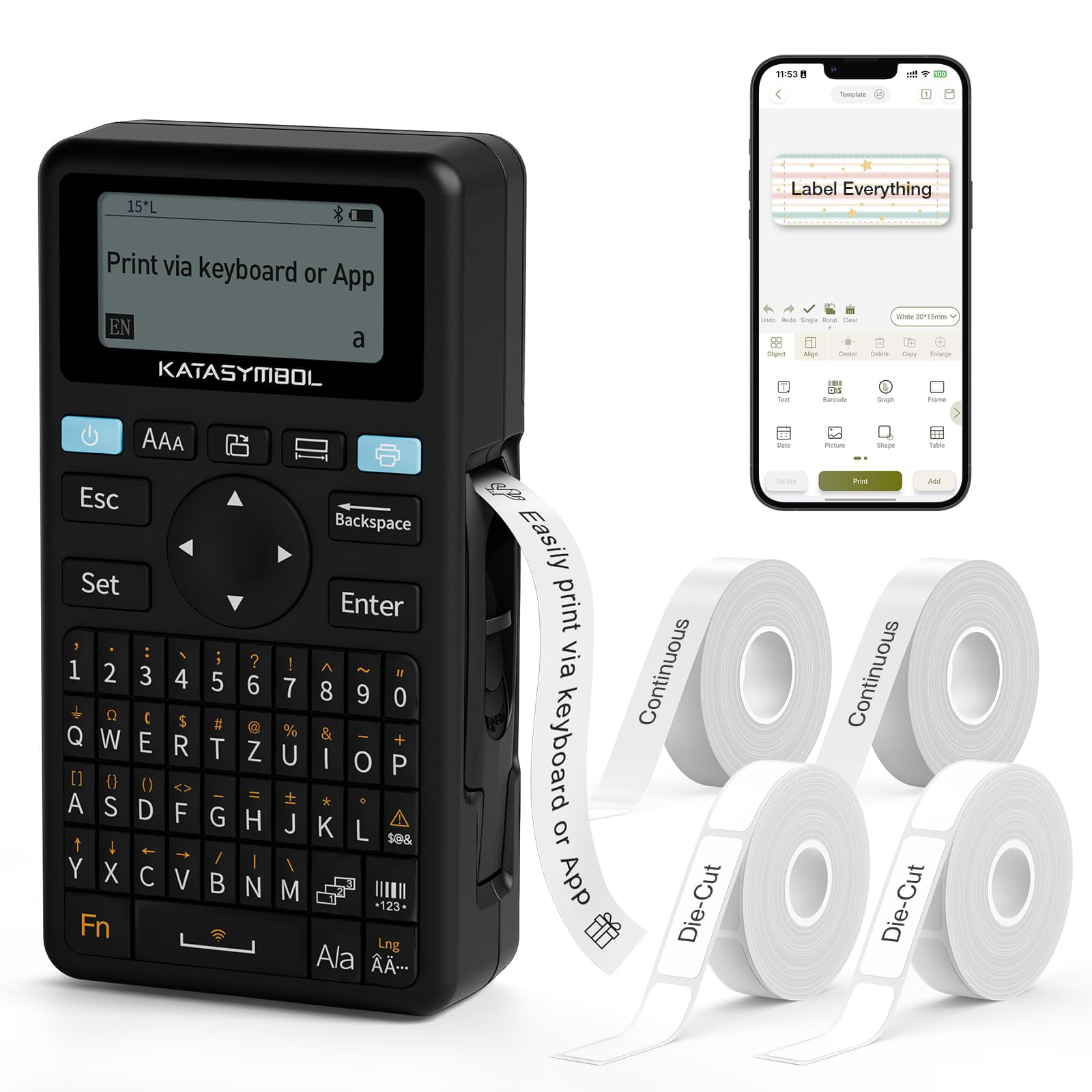 Rotuladora Bluetooth Supvan E11 Con 4 Cintas, Negra