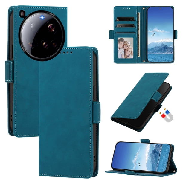 Funda Billetera Delgada para Xiaomi 15 Ultra con Ranuras y Soporte Azul lago