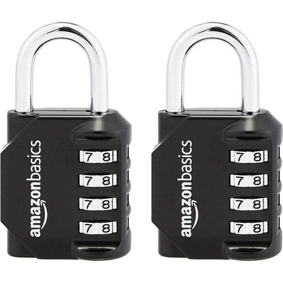 Amazon Basics Candado de combinación de 4 dígitos, negro, paquete de 2