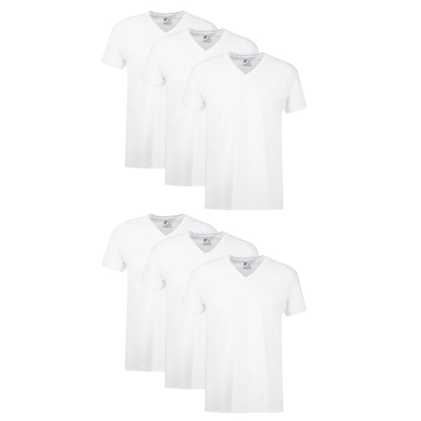 Camiseta Hanes de algodón con cuello en V para hombre, 6 unidades, color blanco, talla M