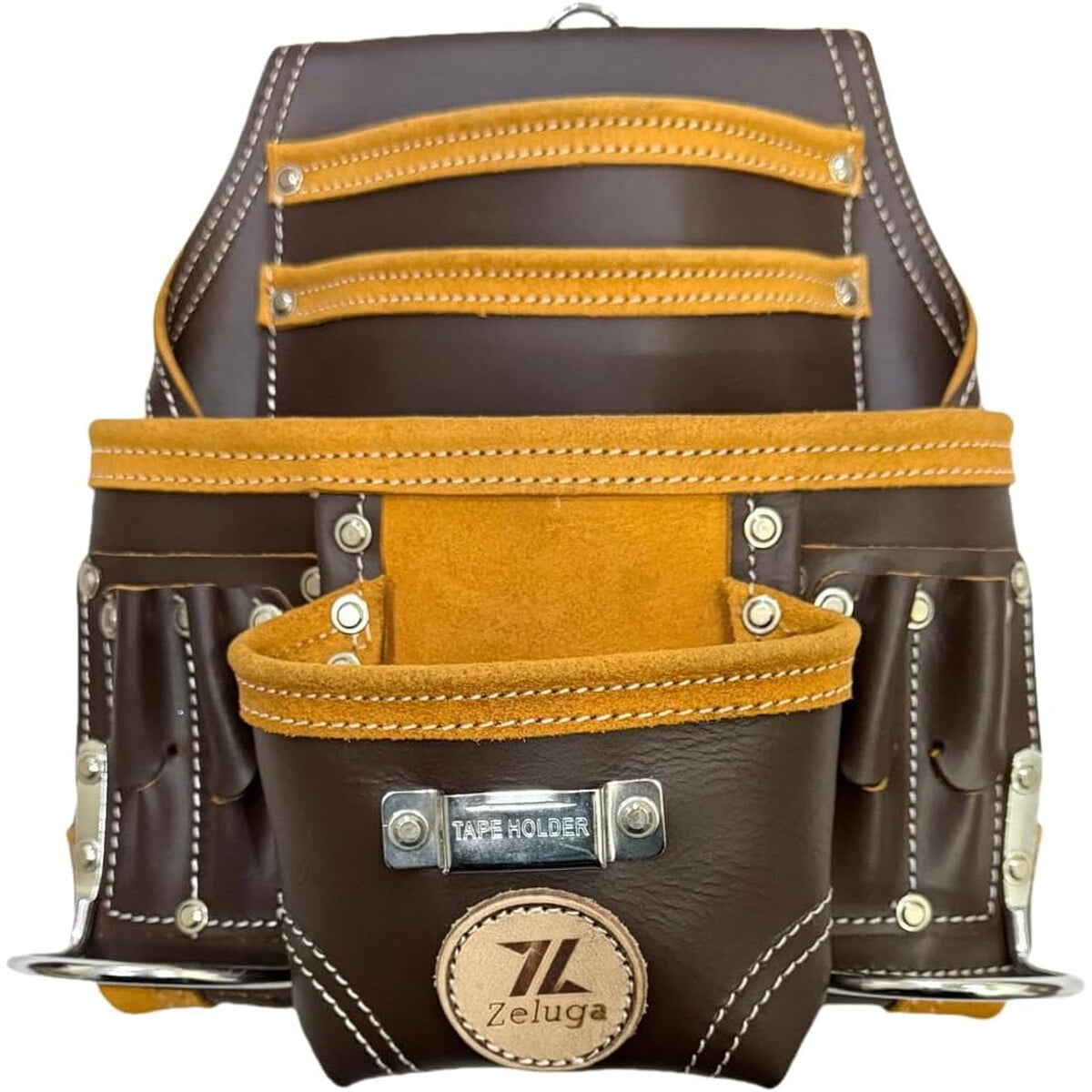 Bolso Herramientas Zeluga Cuero 10 Bolsillos Reforzado Cafa