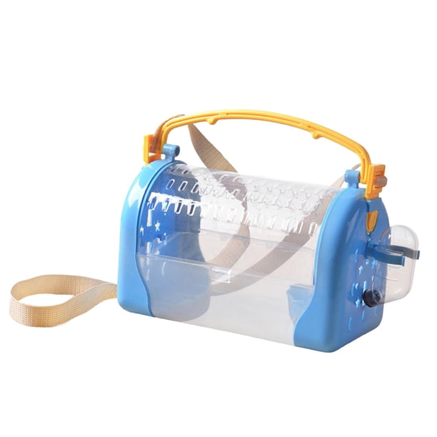 Jaula de transporte para hámster con botella de agua, cuenco para alimentar hámster enano, cobaya portátil, transporte de viaje para animales pequeños Azul