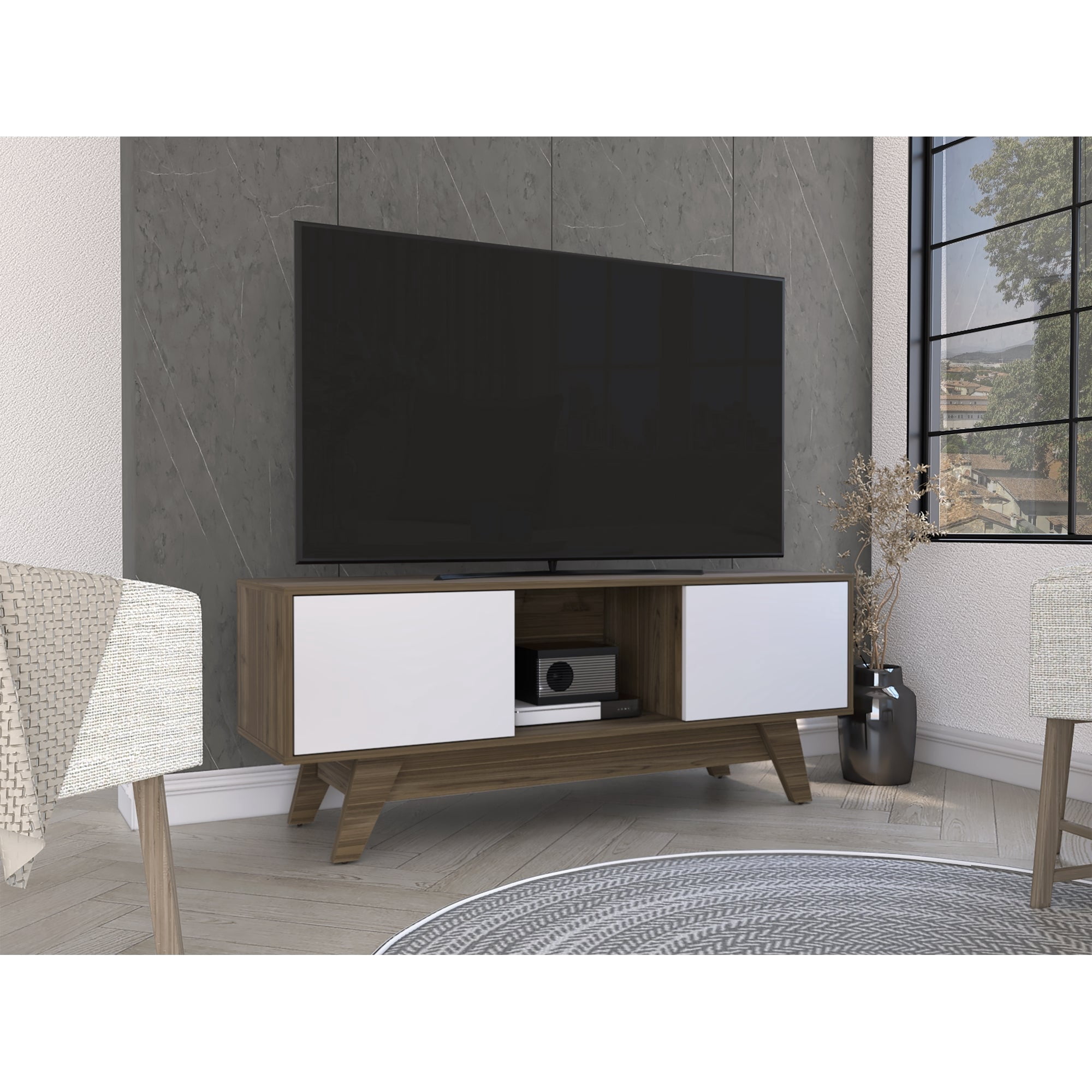 Tuhome - Rack Tv 55" 2 Puertas Romero 53,7x135x40,0 Cm Gales Y Blanco