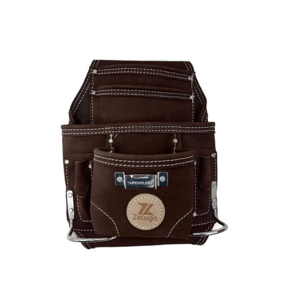 Zeluga 20-114 Bolsa de herramientas de cuero de gamuza resistente de 10 bolsillos, marrón