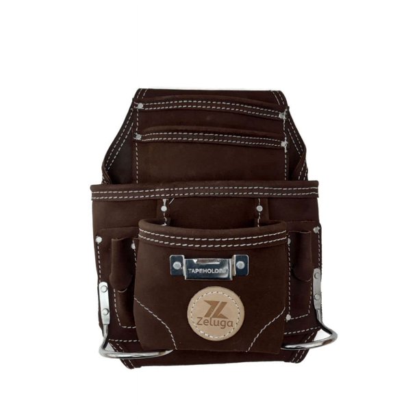 Zeluga 20-114 Bolsa de herramientas de cuero de gamuza resistente de 10 bolsillos, marrón