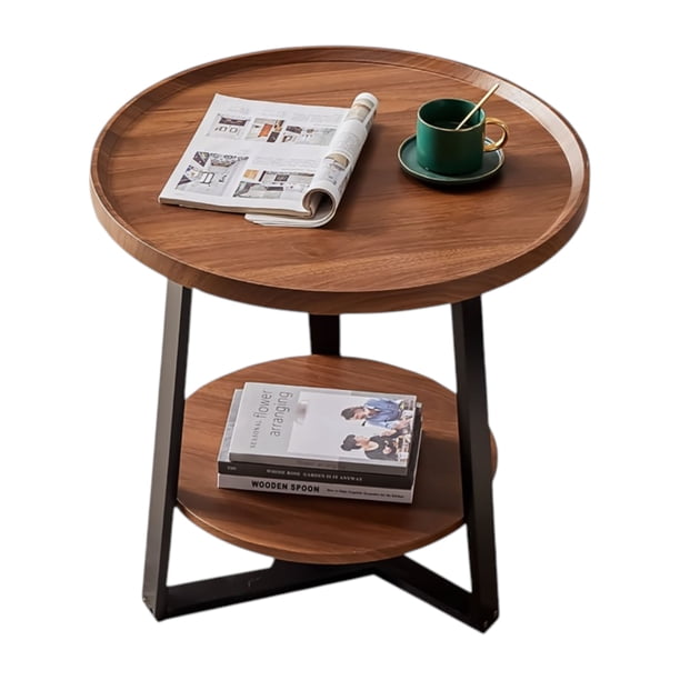 Mesa de Centro Lateral Decodreams Axia 60 cm Nogal con Repisa Inferior y Base Negra