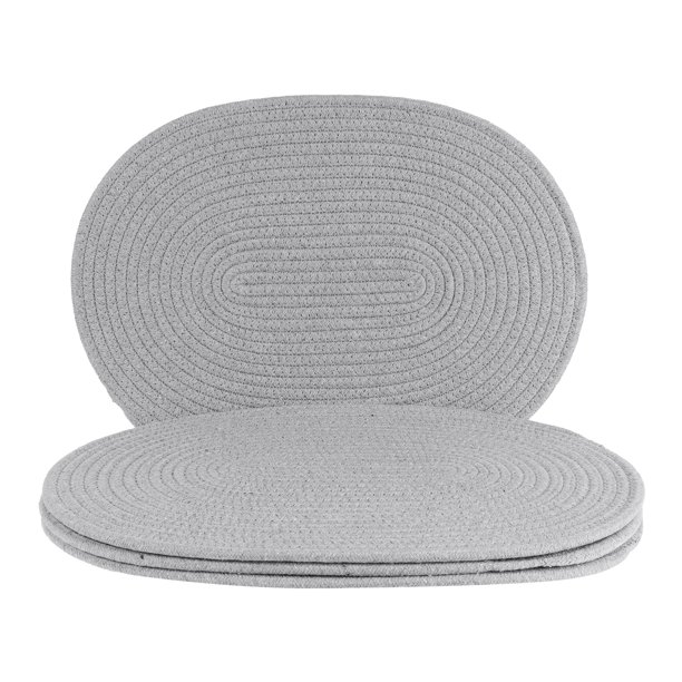 REGALWOVEN Juego de 4 Manteles Individuales de Estilo Rústico de Cuerda de Algodón para Decoración de Mesa de Comedor Interior y Exterior, Limpiar con Paño, Gris Claro 15.5*12in