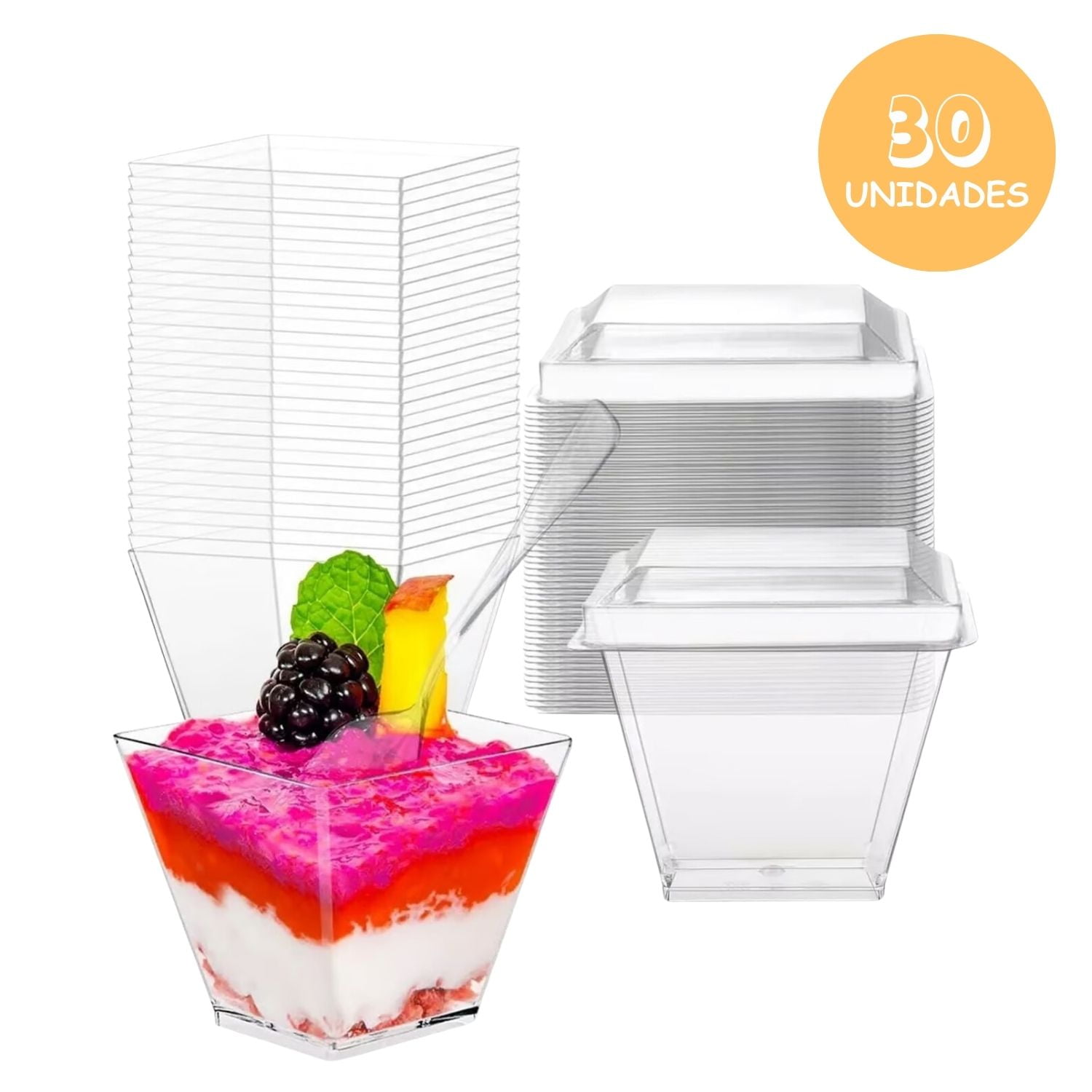 Disparo - Pack 30 Vasos Con Tapa Desechables De 110ml Postres Reposteria