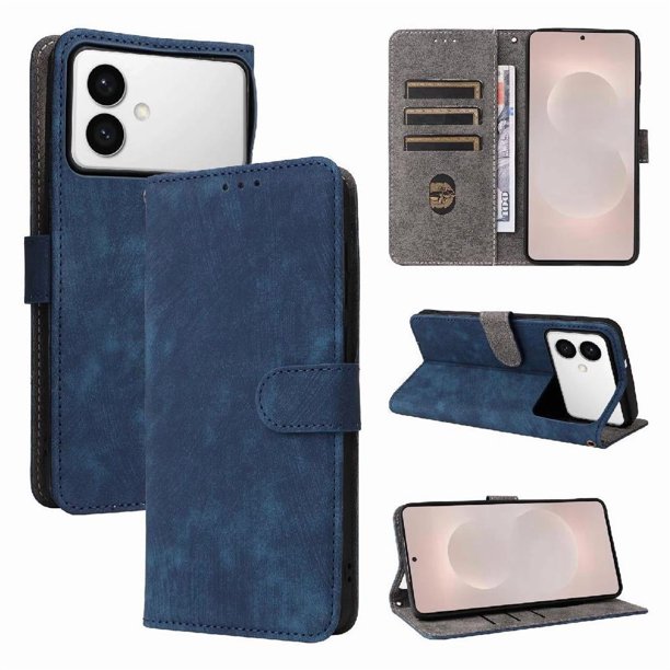 Funda Billetera para Samsung Galaxy S26 Edge con Soporte - Cartera de Cuero con Ranuras Azul