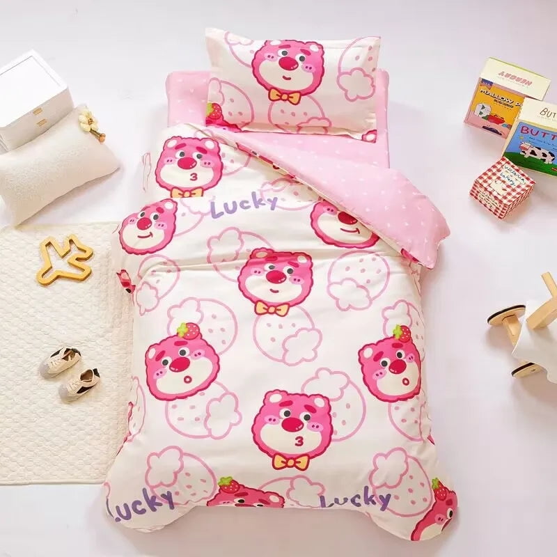 Milsleep - Juego De 3 Piezas De Algodón Bebé Ropa De Cama Juego De Sábanas Funda De Edredón Funda De Almohada Palabras Oso