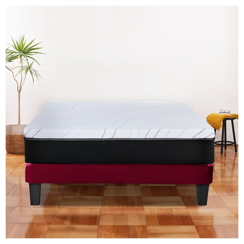 Latam Home - Cama Zen Best Full Colchon Pro Tela Velvet Burdeo