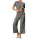 thumbnail image 2 of INSPIRE CHIC Conjunto de Pijama de Mujer Acanalado de Manga Corta Modal con Puños Volantes y Pantalones de Descanso Suaves S Gris Oscuro, 2 of 6