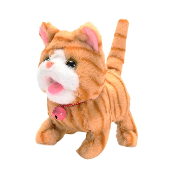Gato de Peluche Eléctrico Que Maúlla, Gato Electrónico Que Mueve La Cola, Animal de Peluche Tierno, Juguete para Mascotas para Niños, Gato de Juguete amarillo