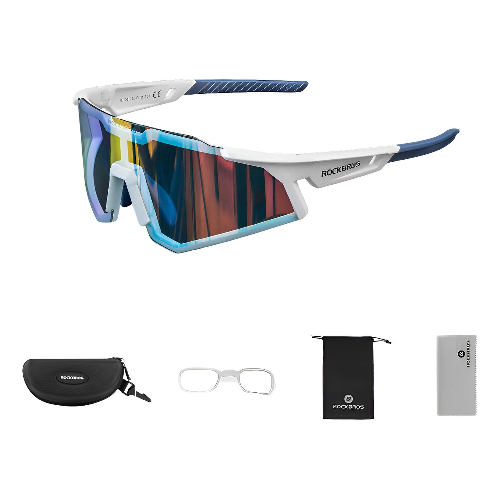 Lentes De Ciclismo Fotocromáticos Polarizados Uv400 Rockbros - Celeste Tornasol - Blanco/azul