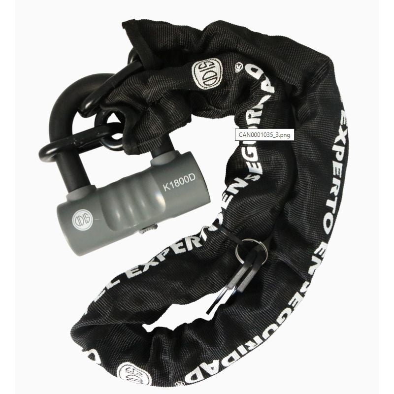 Candado U Lock K1800D Con Cadena 10Mm X 1.1 M Llave Disco Cartón Metal Odis Negro