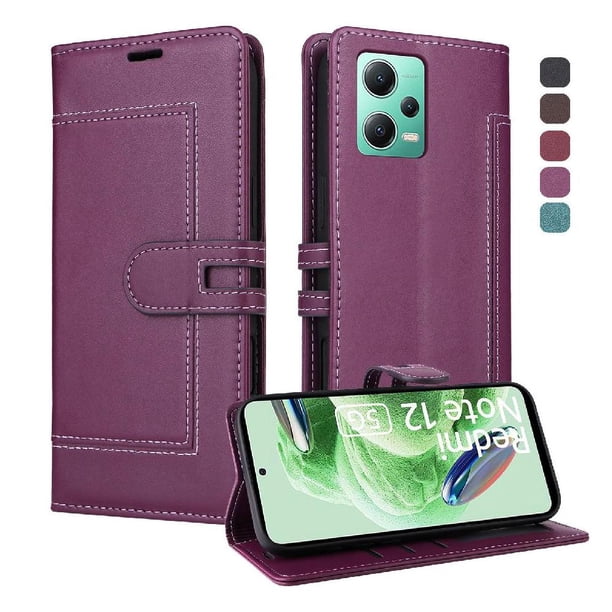 Premium Wallet Case for Xiaomi Redmi Note 12 5G with Card Slots & Kickstand, Flip Cover Purple