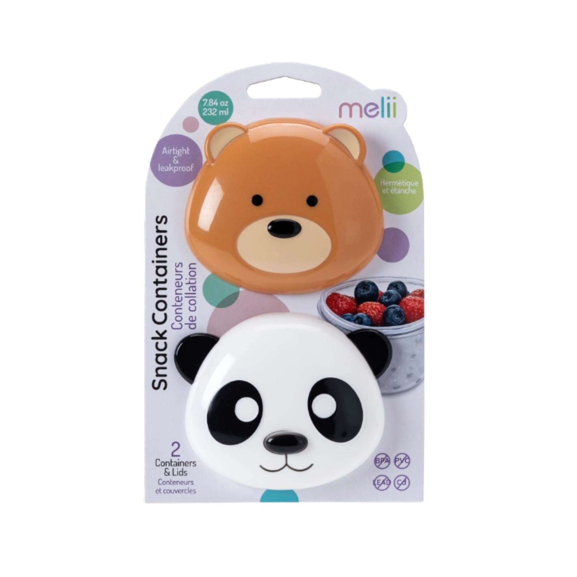 Melii - Utensilio Para Alimentación Pack De 2 Contenedores Snacks Oso Y Panda Multicolor