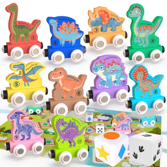 Set Magnético de Tren de Dinosaurios de Madera con Tapete de Juego y Bolsa ORBRIUM