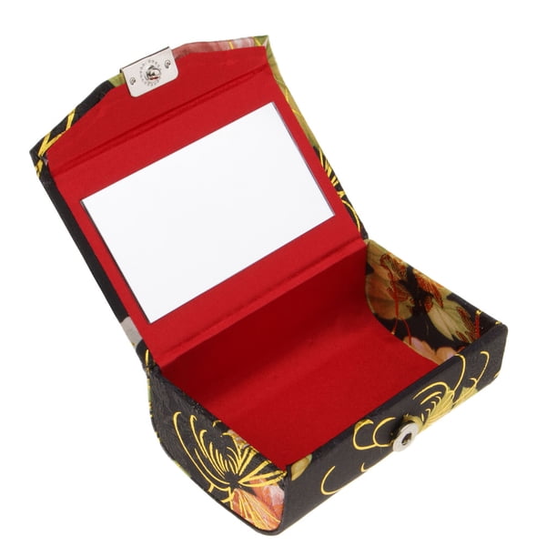 Brocade Lipstick Lip Gloss Case Llevar Storage Box Lip Balm Holder w / Mirror #K