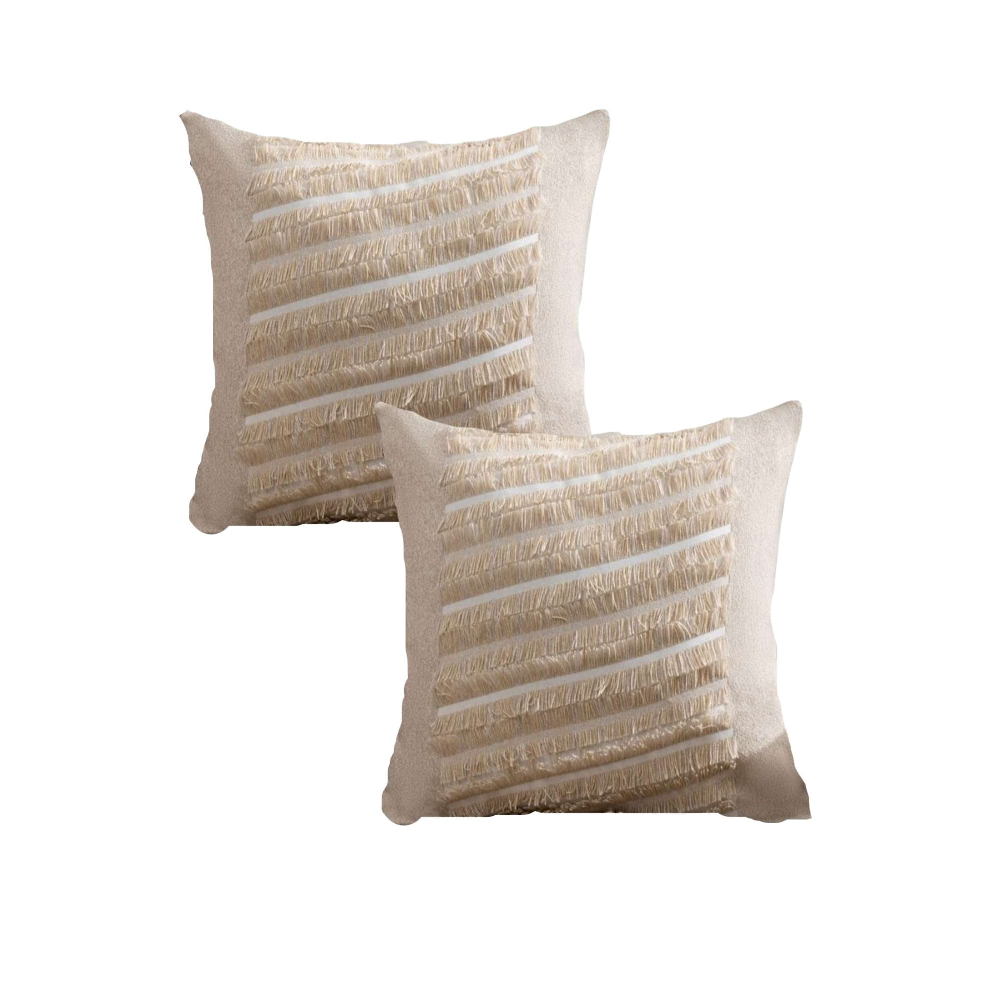Genérico - Set De 2 Fundas De Cojin Chenille Con Flecos Beige